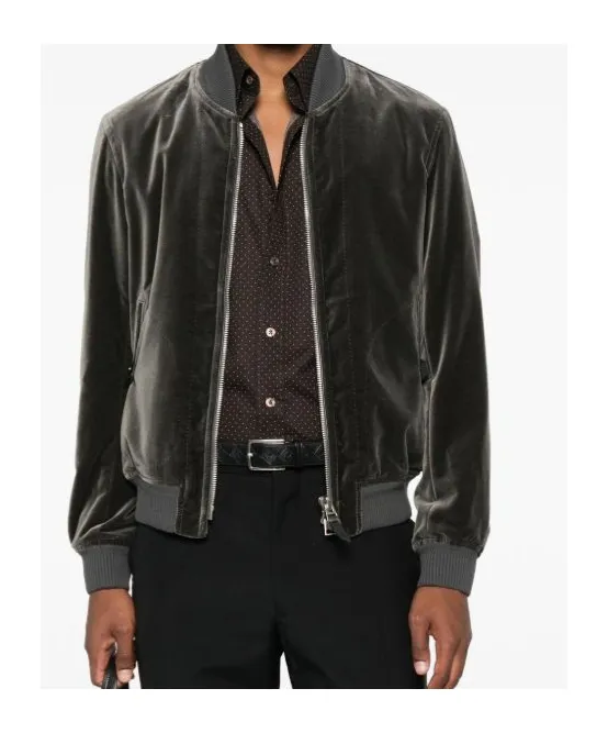 Velvet Zip-Front Bomber Jacket