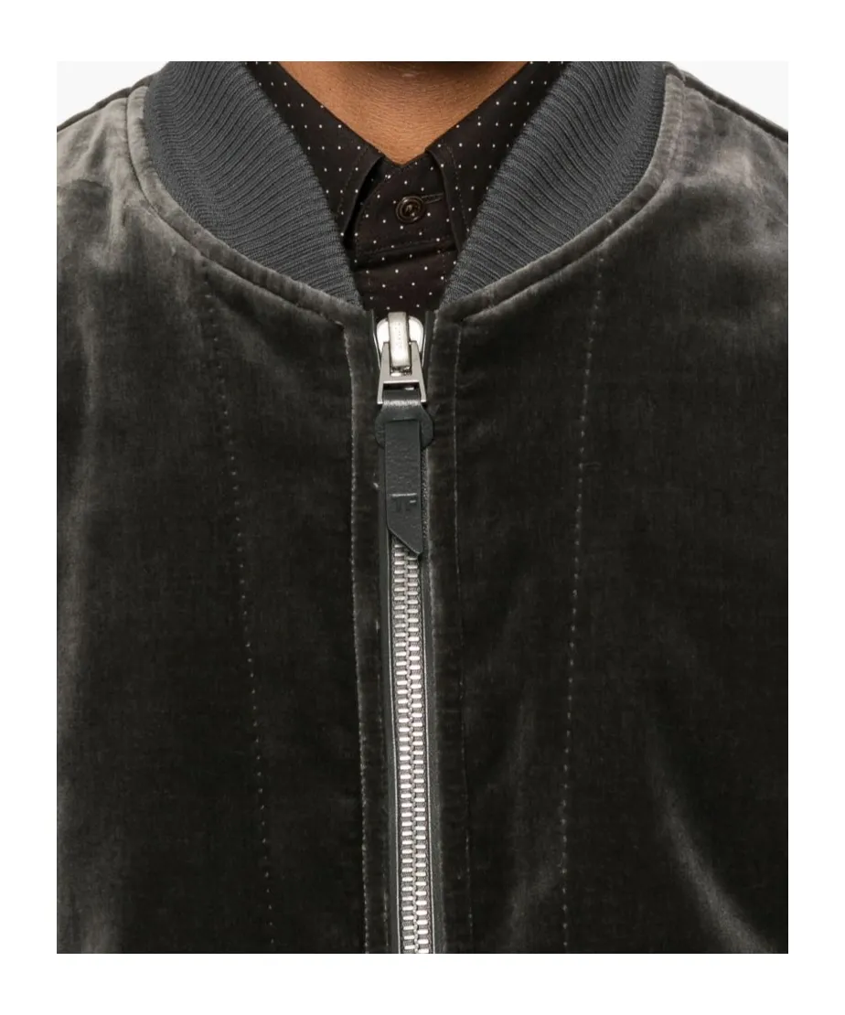 Velvet Zip-Front Bomber Jacket