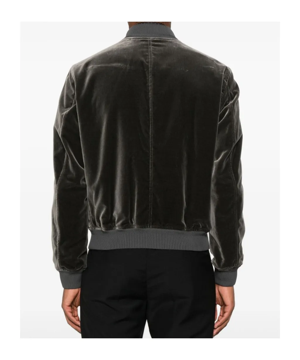Velvet Zip-Front Bomber Jacket