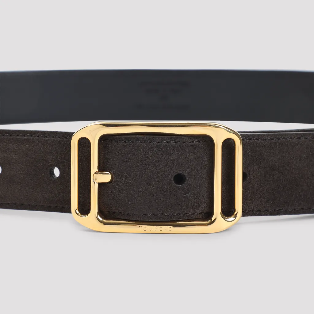 Suede Leather Gold-Buckle Belt
