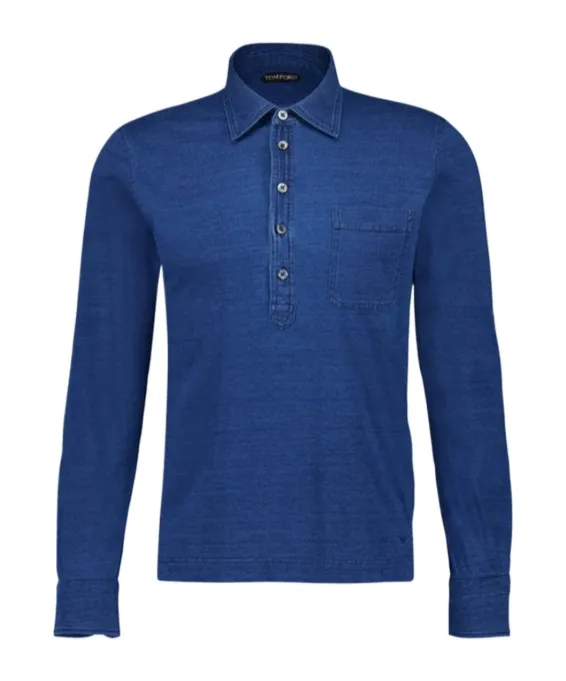 Mother-Of-Pearl Button Long-Sleeve Polo Shirt