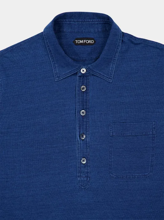 Mother-Of-Pearl Button Long-Sleeve Polo Shirt
