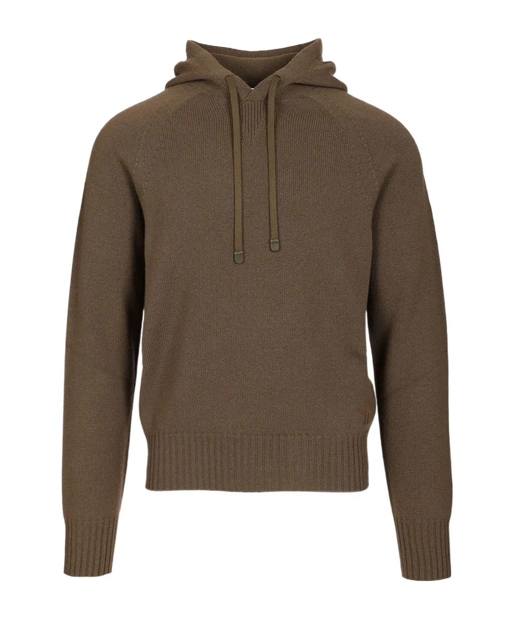 Logo Embroidered Ribbed Hoodie
