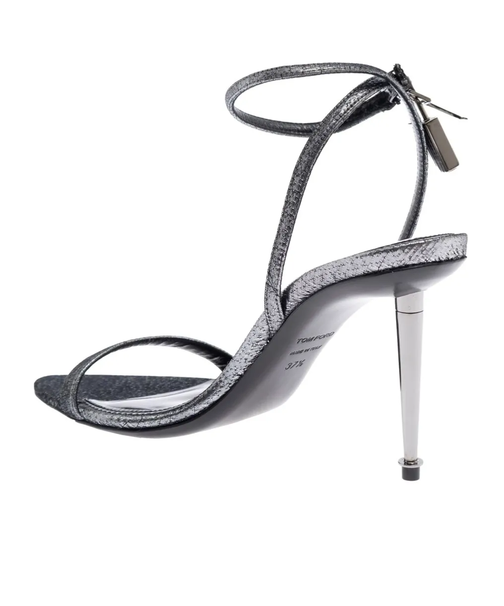 Laminated Hammered Effect Heeled Sandals