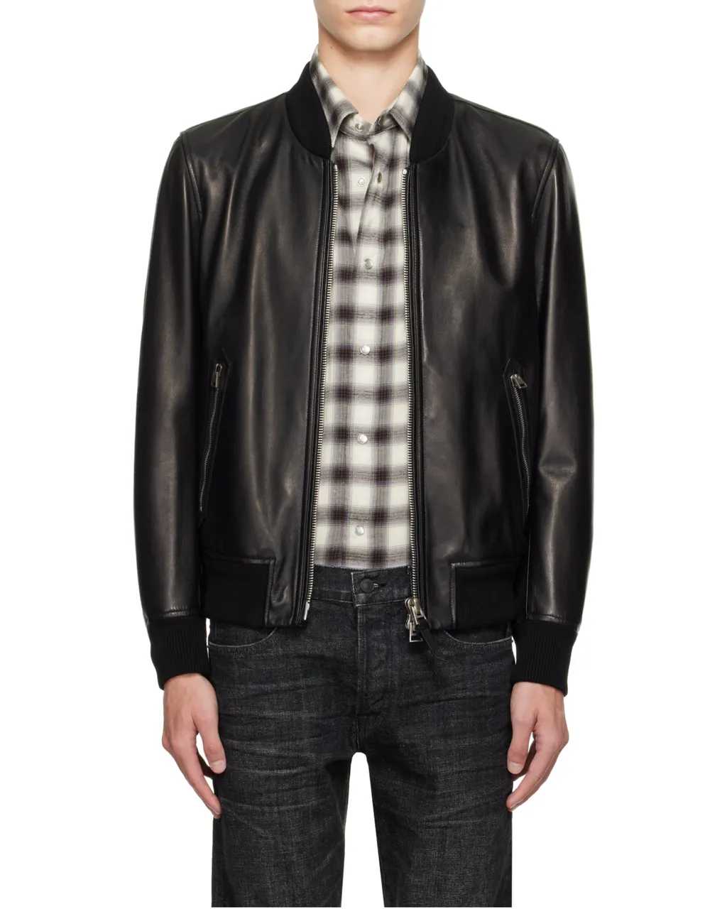 Shiny Leather Plonge Bomber Jacket