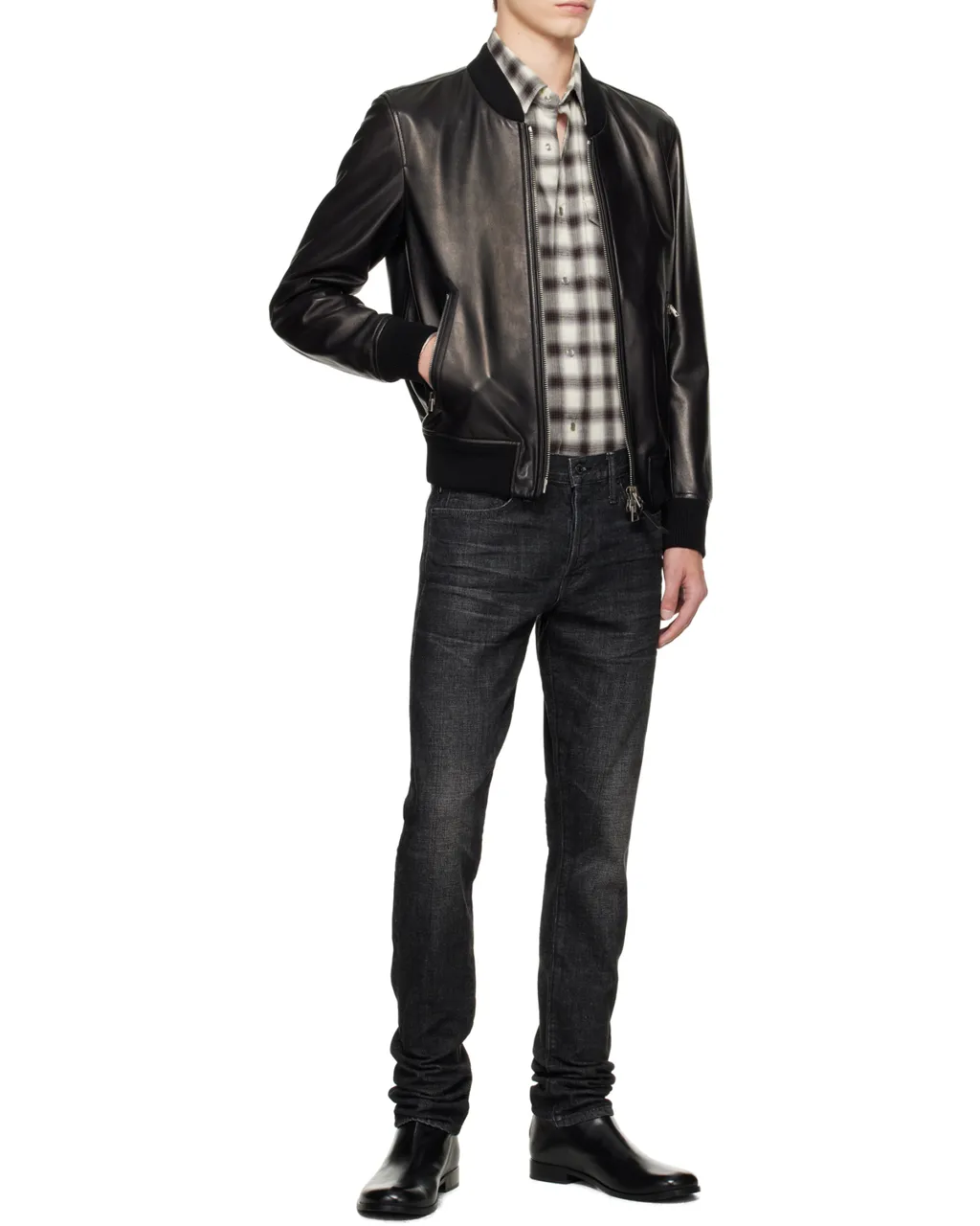 Shiny Leather Plonge Bomber Jacket