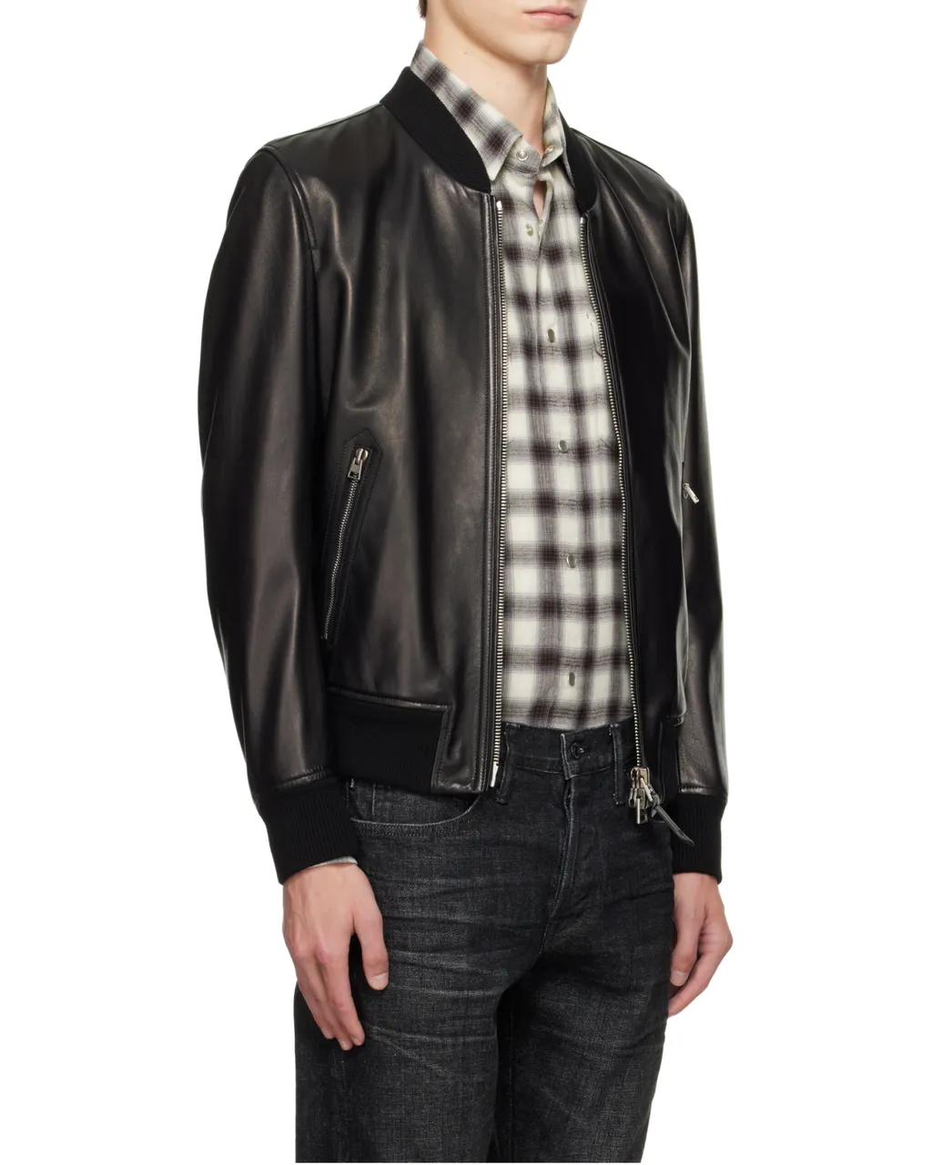 Shiny Leather Plonge Bomber Jacket