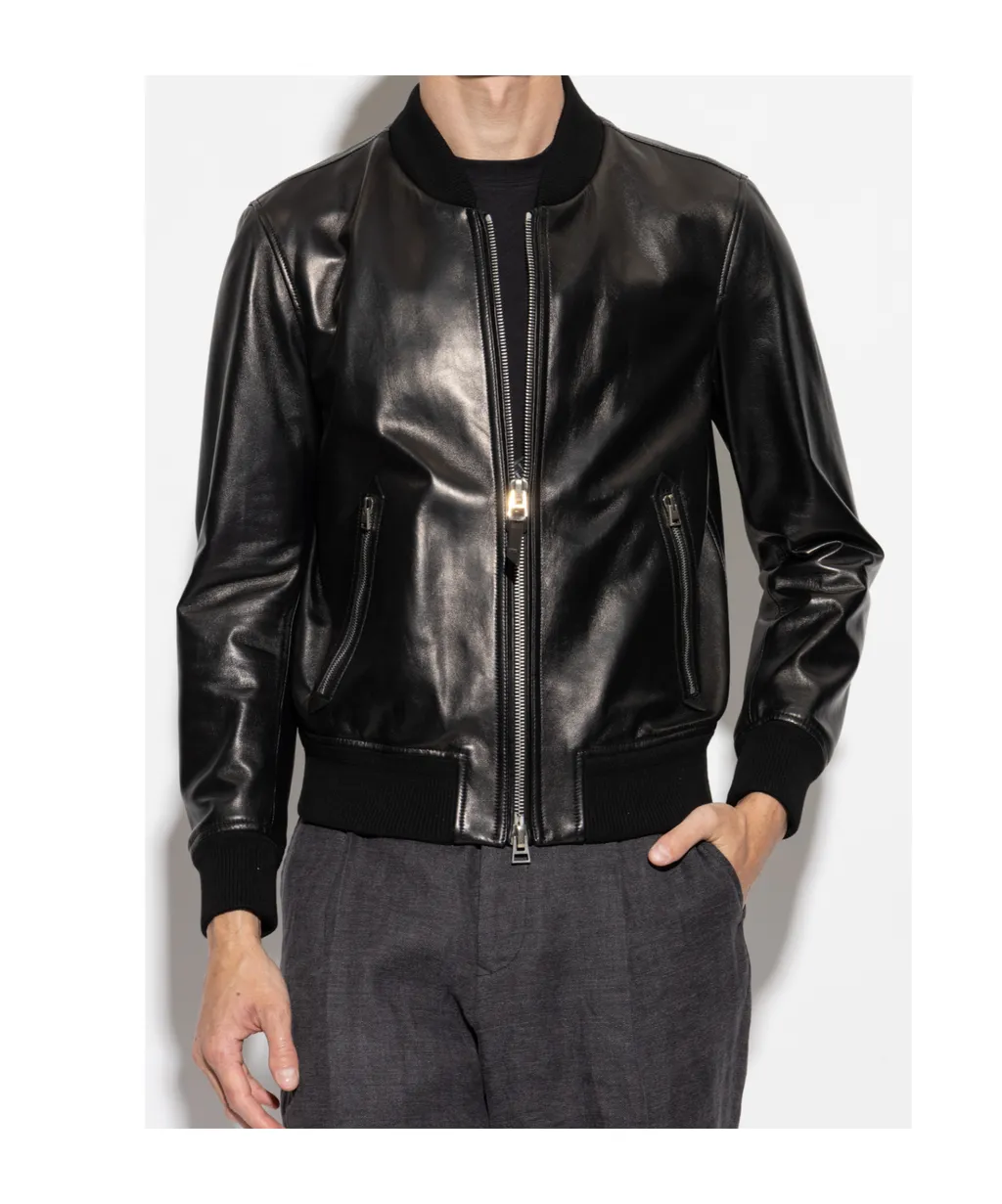 Shiny Leather Plonge Bomber Jacket