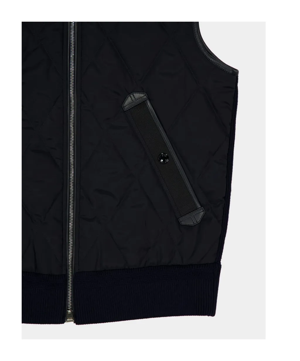 Diamond-Quilted Leather-Trim Gilet