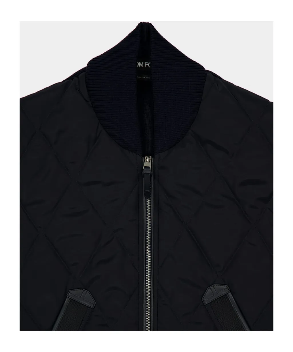 Diamond-Quilted Leather-Trim Gilet