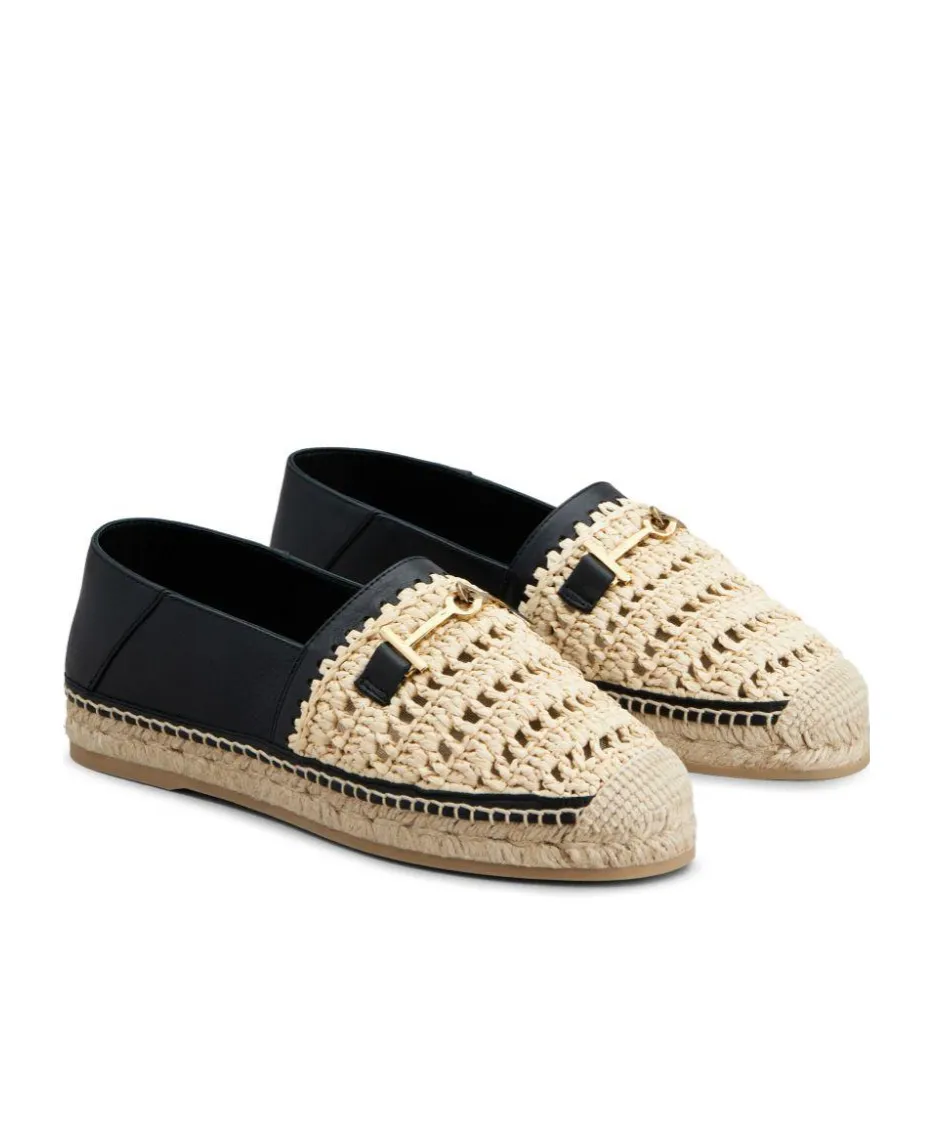 Woven-Raffia Leather Espadrilles