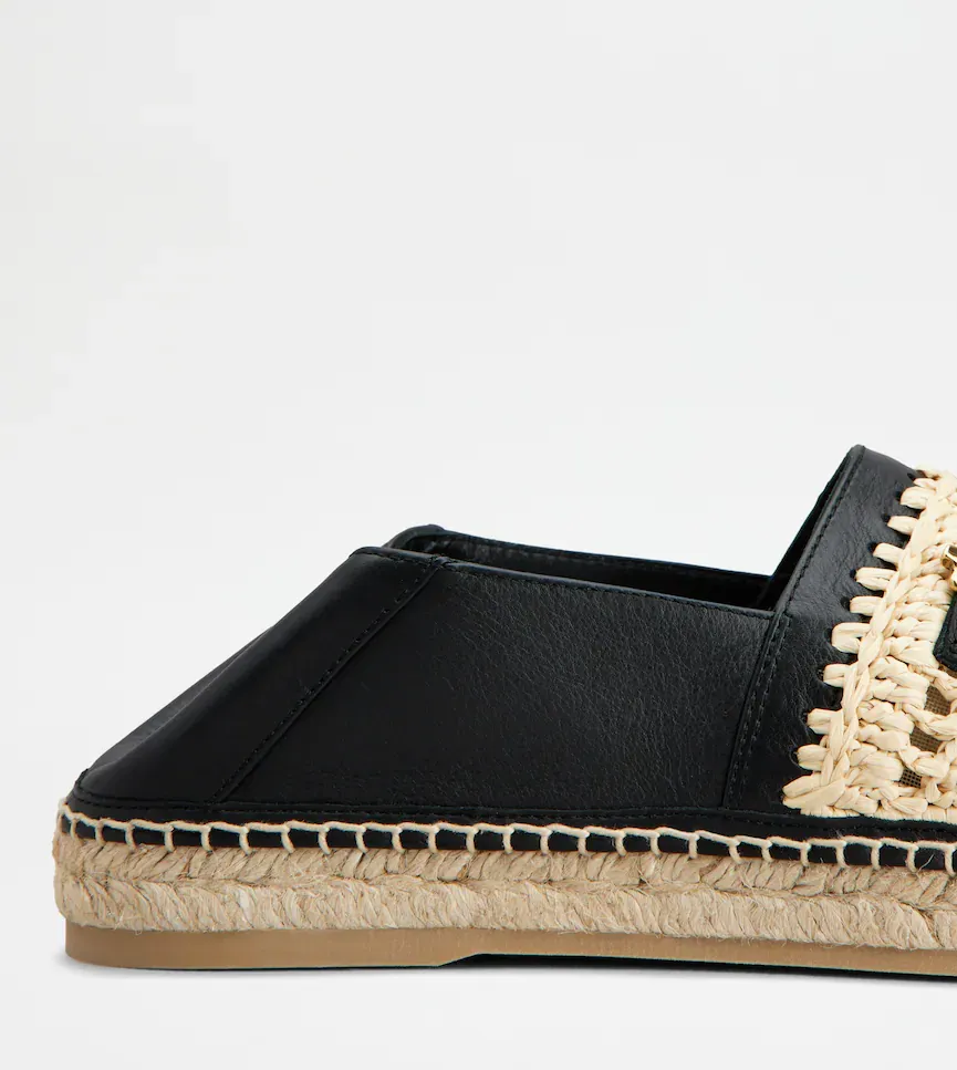 Woven-Raffia Leather Espadrilles