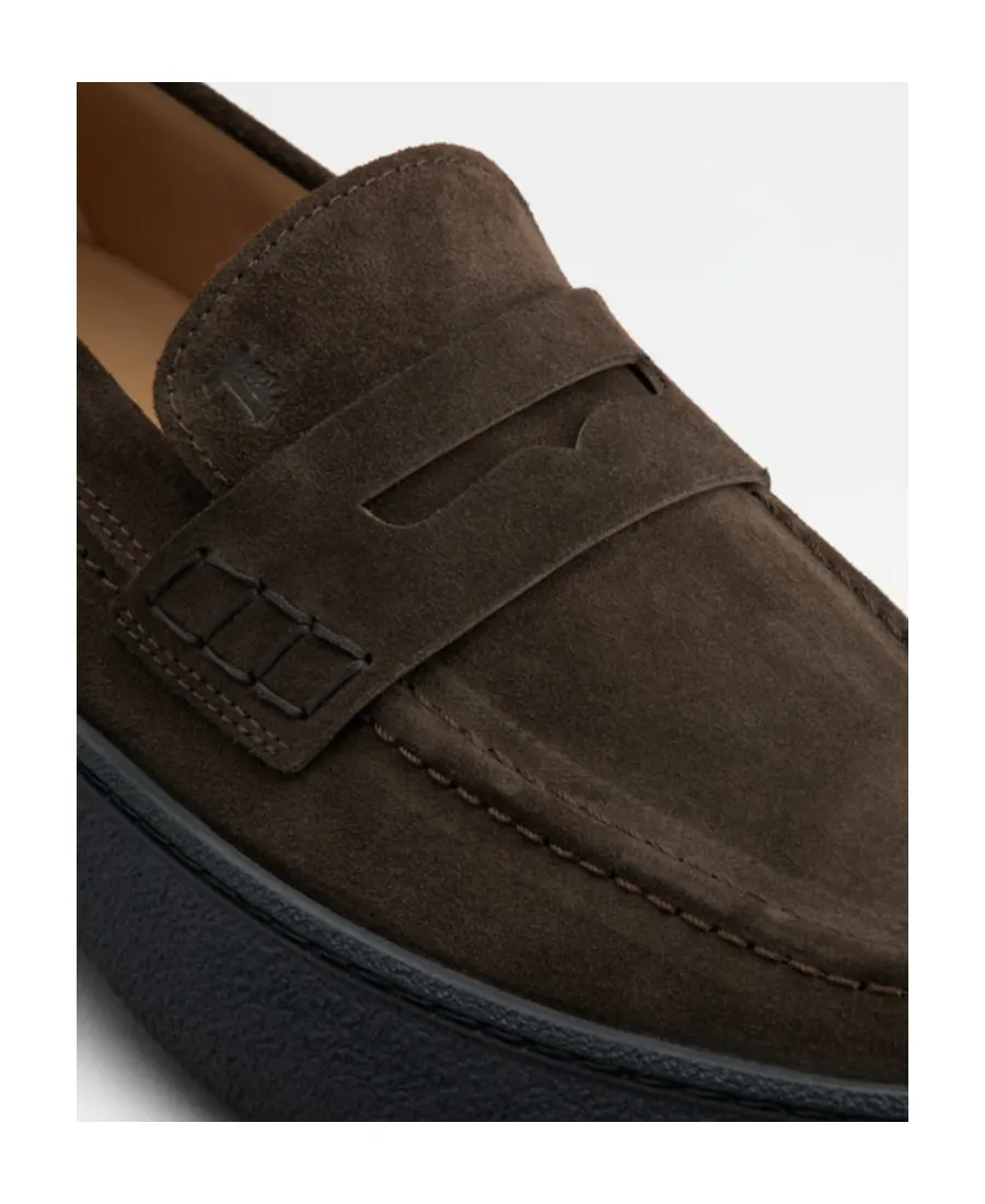 Logo-Stamped Suede Penny Loafers
