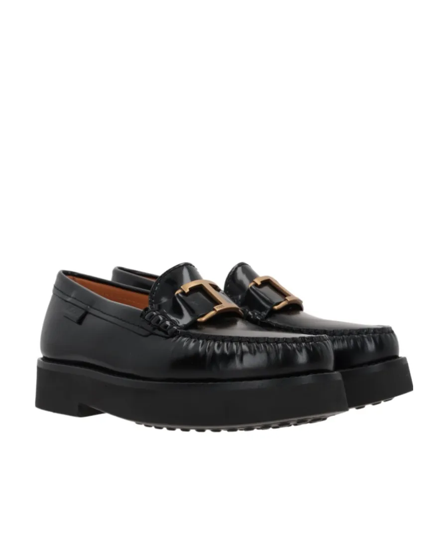 Logo Plaque Round Toe Loafers