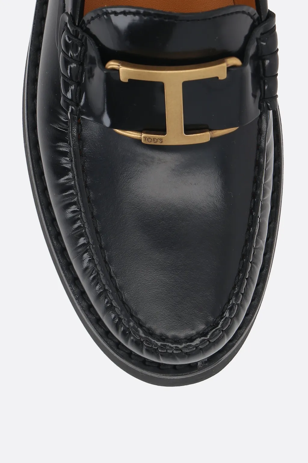Logo Plaque Round Toe Loafers