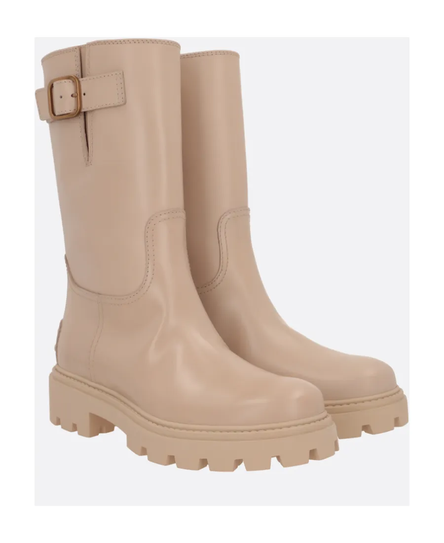 Buckle-Detailed Round-Toe Boots