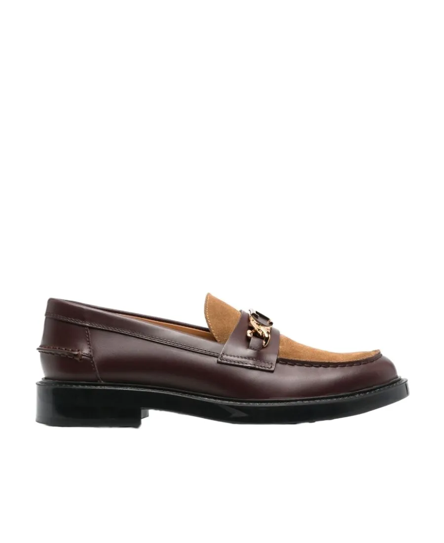 Logo Plaque Round Toe Loafers