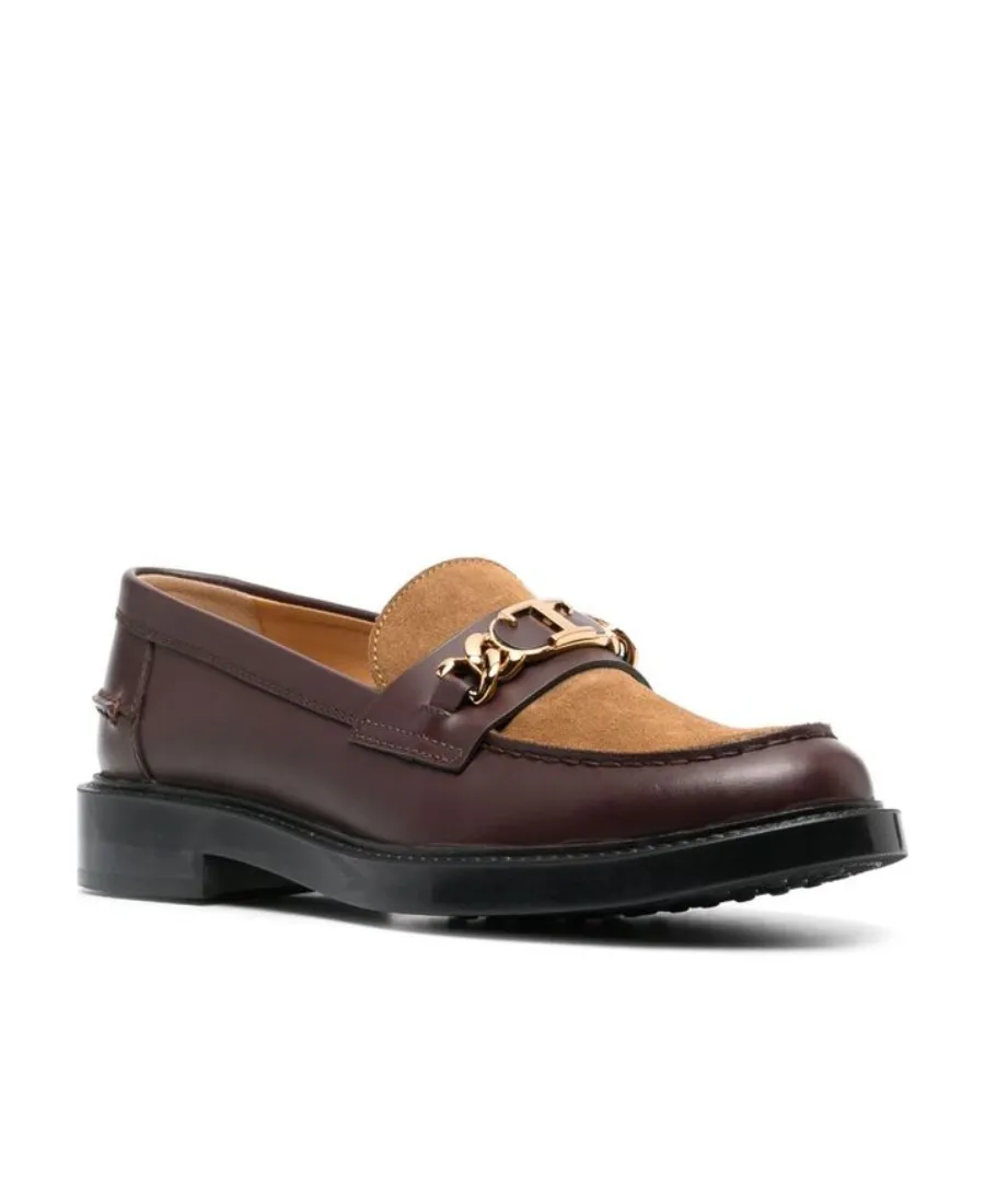 Logo Plaque Round Toe Loafers