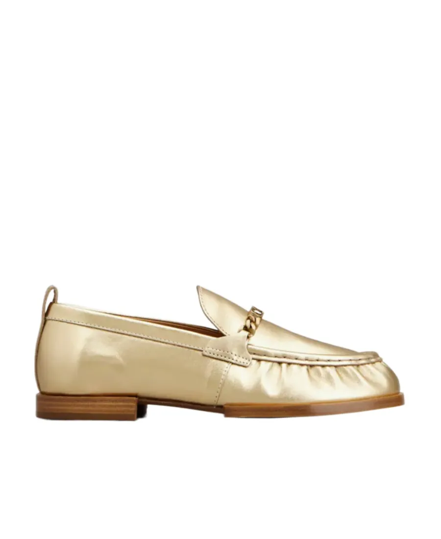 Logo-Plaque Metallic-Finish Loafers