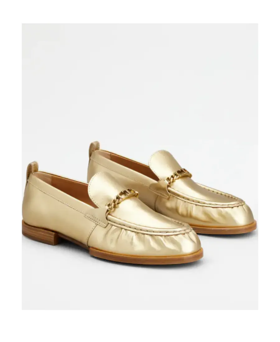 Logo-Plaque Metallic-Finish Loafers