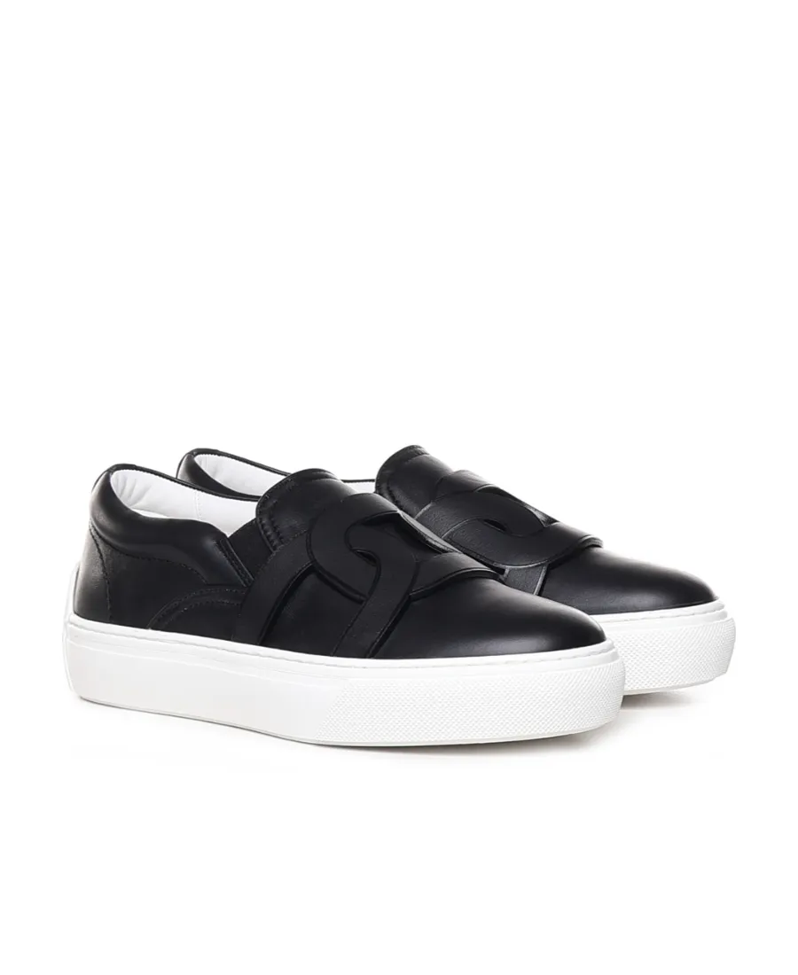 Chain-Logo Leather Loafers