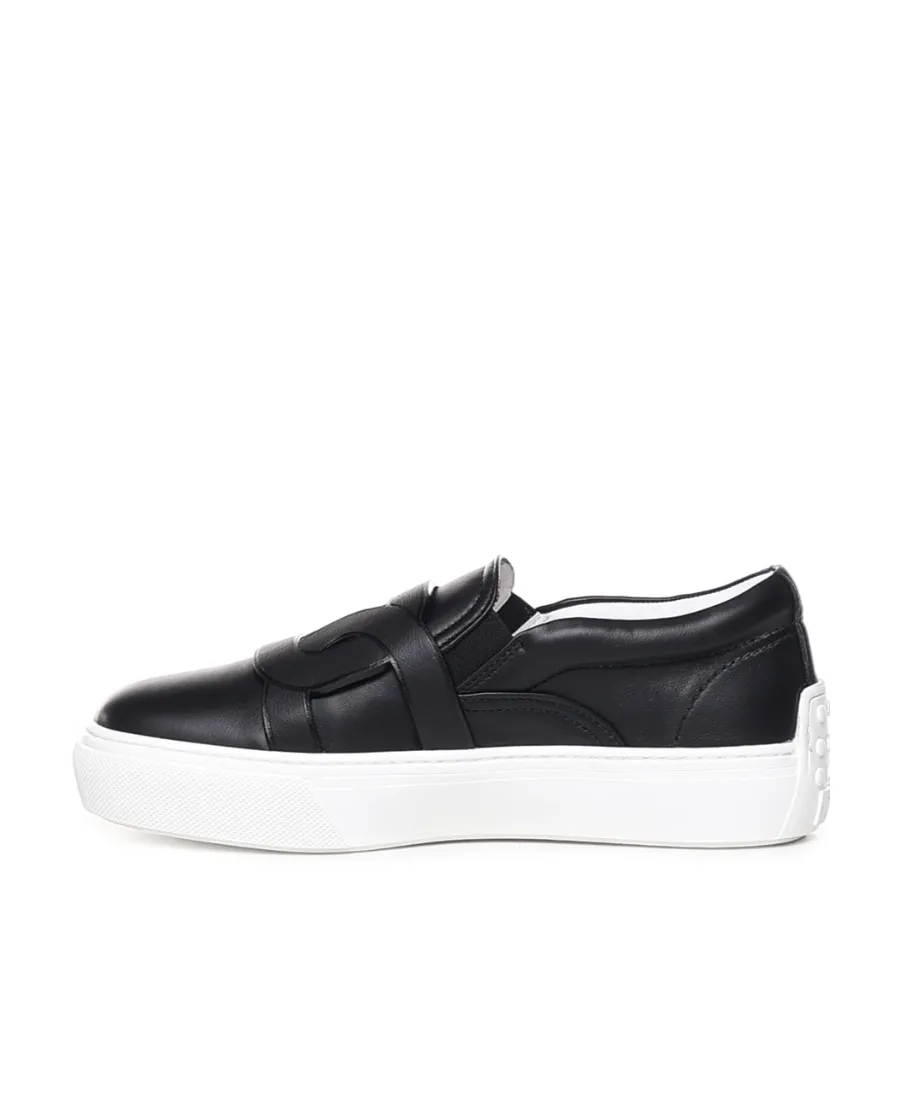 Chain-Logo Leather Loafers