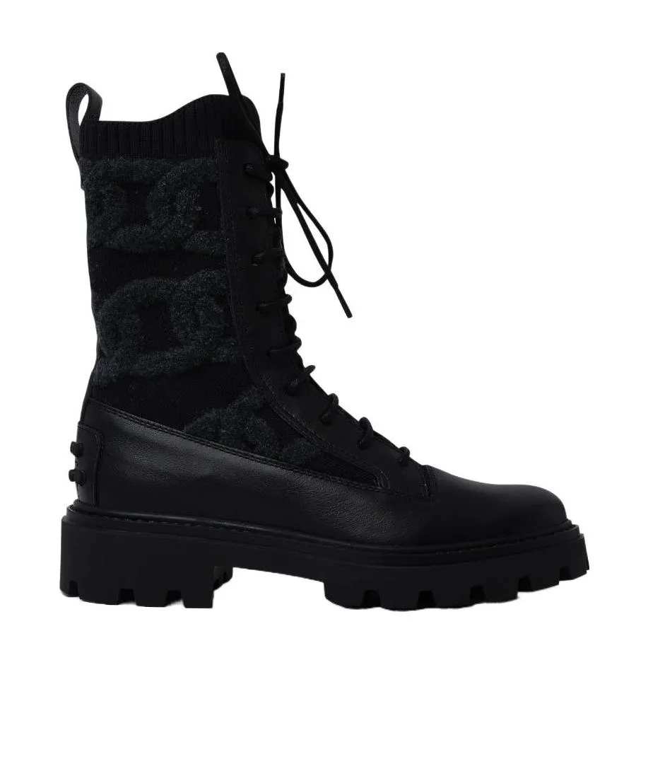 Shearling-Logo Combat Boots
