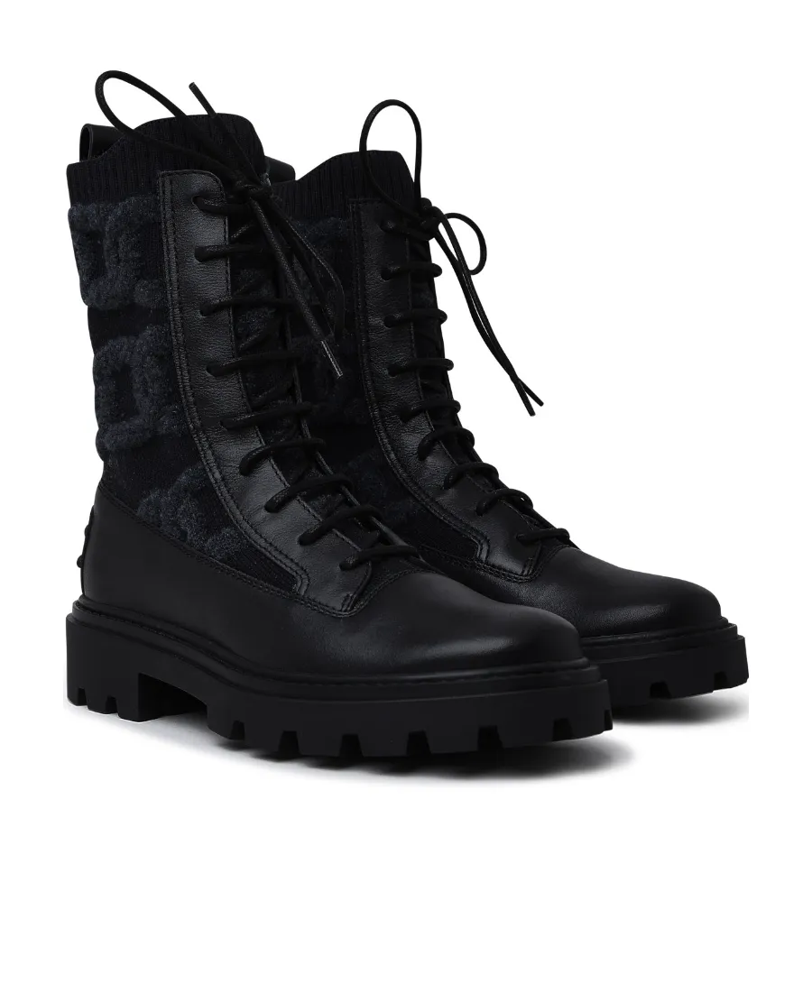 Shearling-Logo Combat Boots