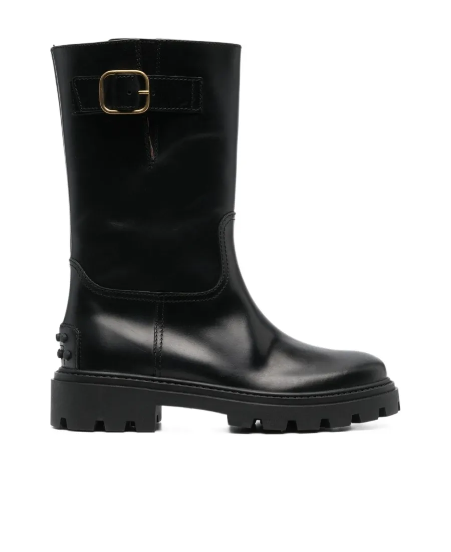 Buckle-Detailed Round-Toe Boots