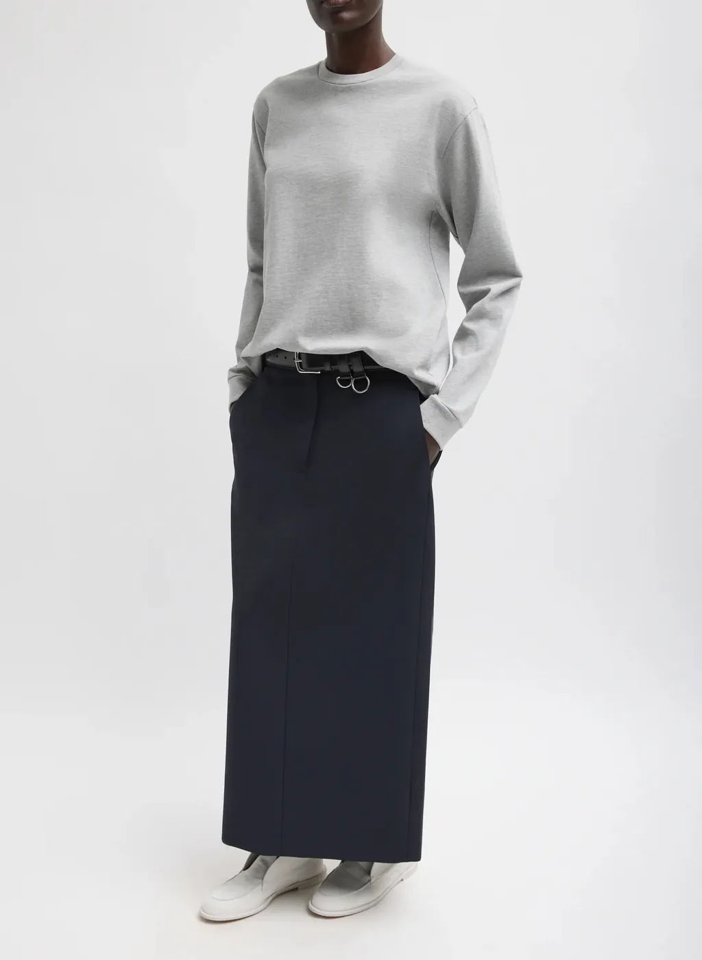 Rear-Vent Midi Skirt
