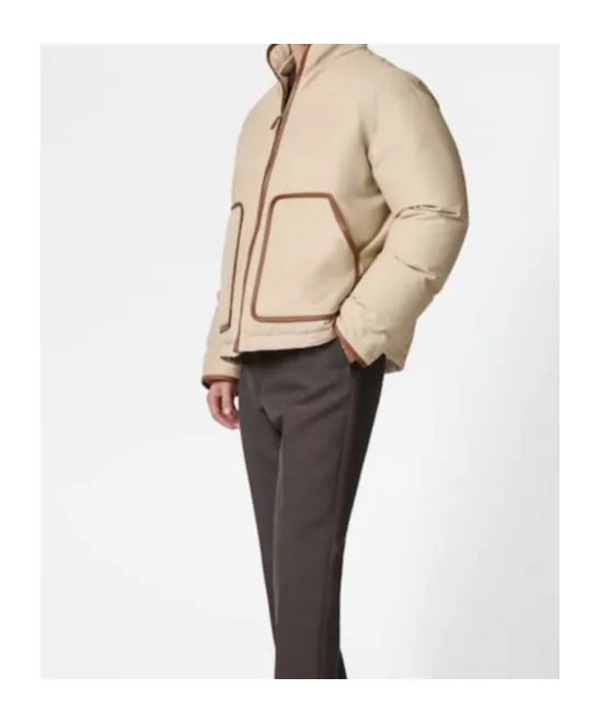 Leather-Trim Down Jacket