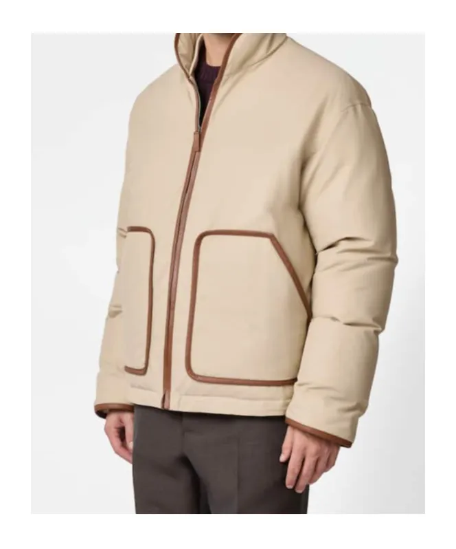 Leather-Trim Down Jacket