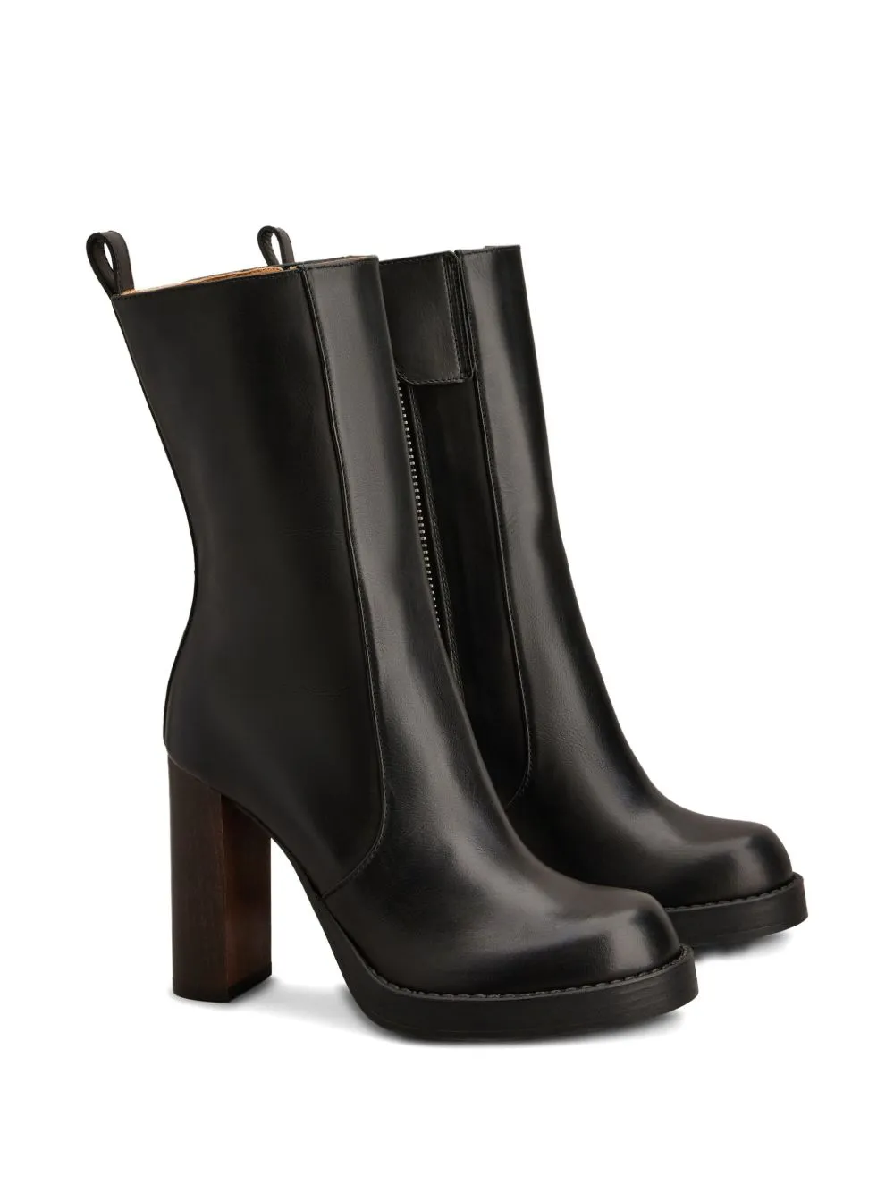 Leather Zip-Fastening Block-Heel Boots