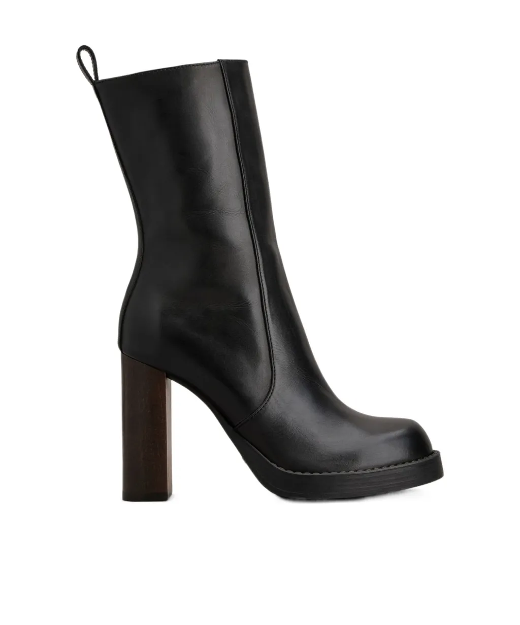 Leather Zip-Fastening Block-Heel Boots