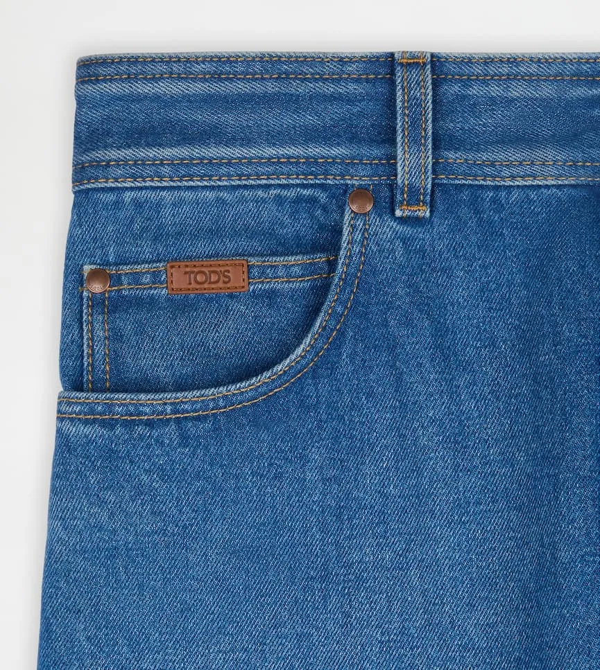 Leather-Patch Five-Pocket Jeans