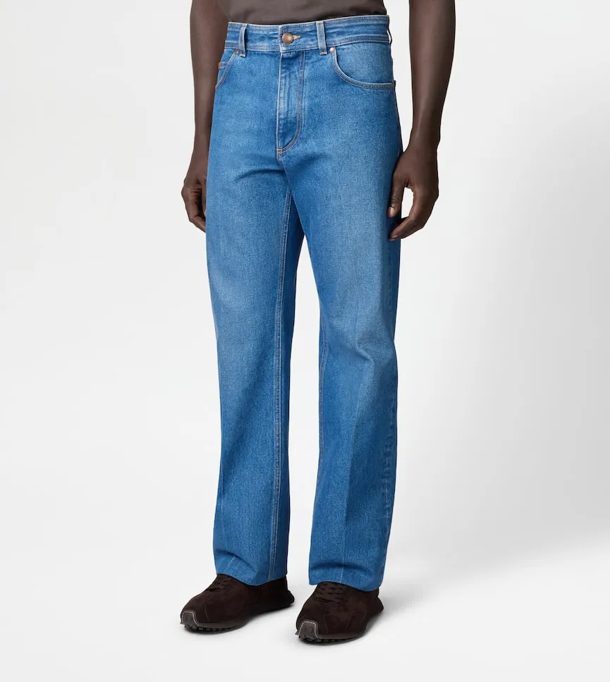 Leather-Patch Five-Pocket Jeans