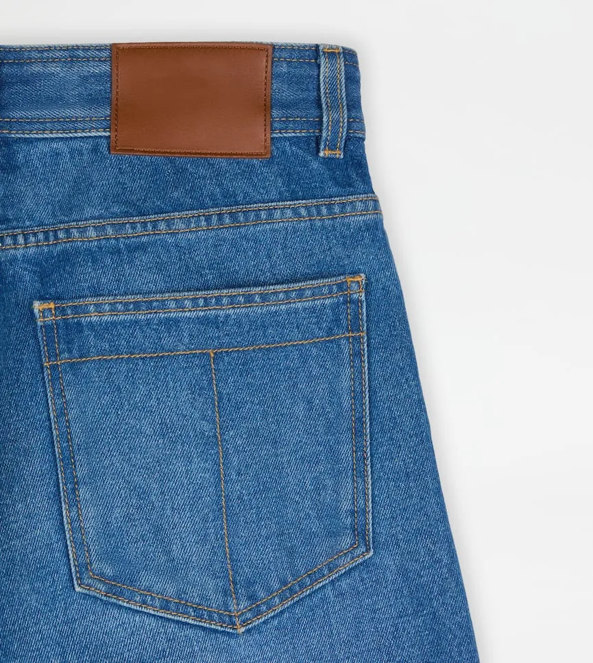 Leather-Patch Five-Pocket Jeans