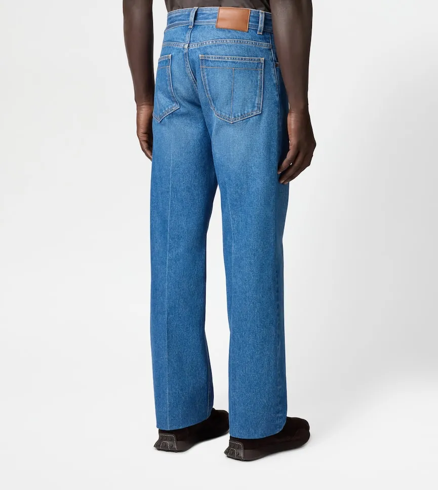Leather-Patch Five-Pocket Jeans