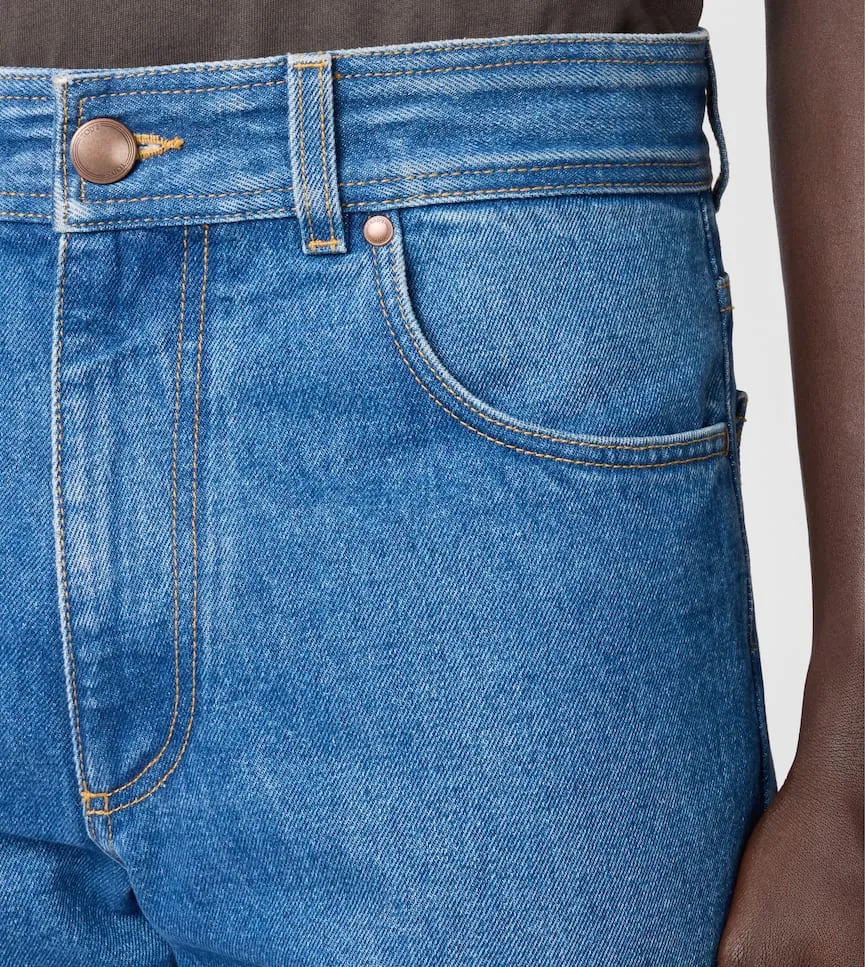 Leather-Patch Five-Pocket Jeans