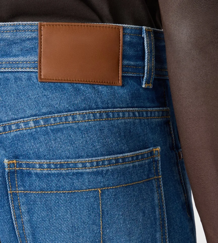 Leather-Patch Five-Pocket Jeans
