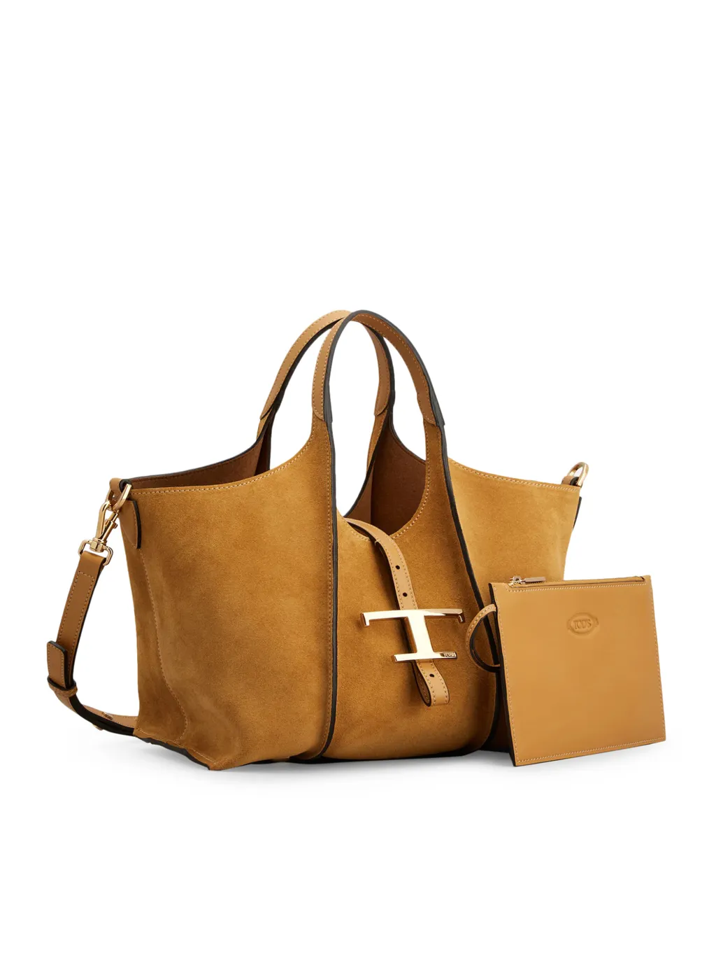 T-Logo Suede Leather Shoulder Bag