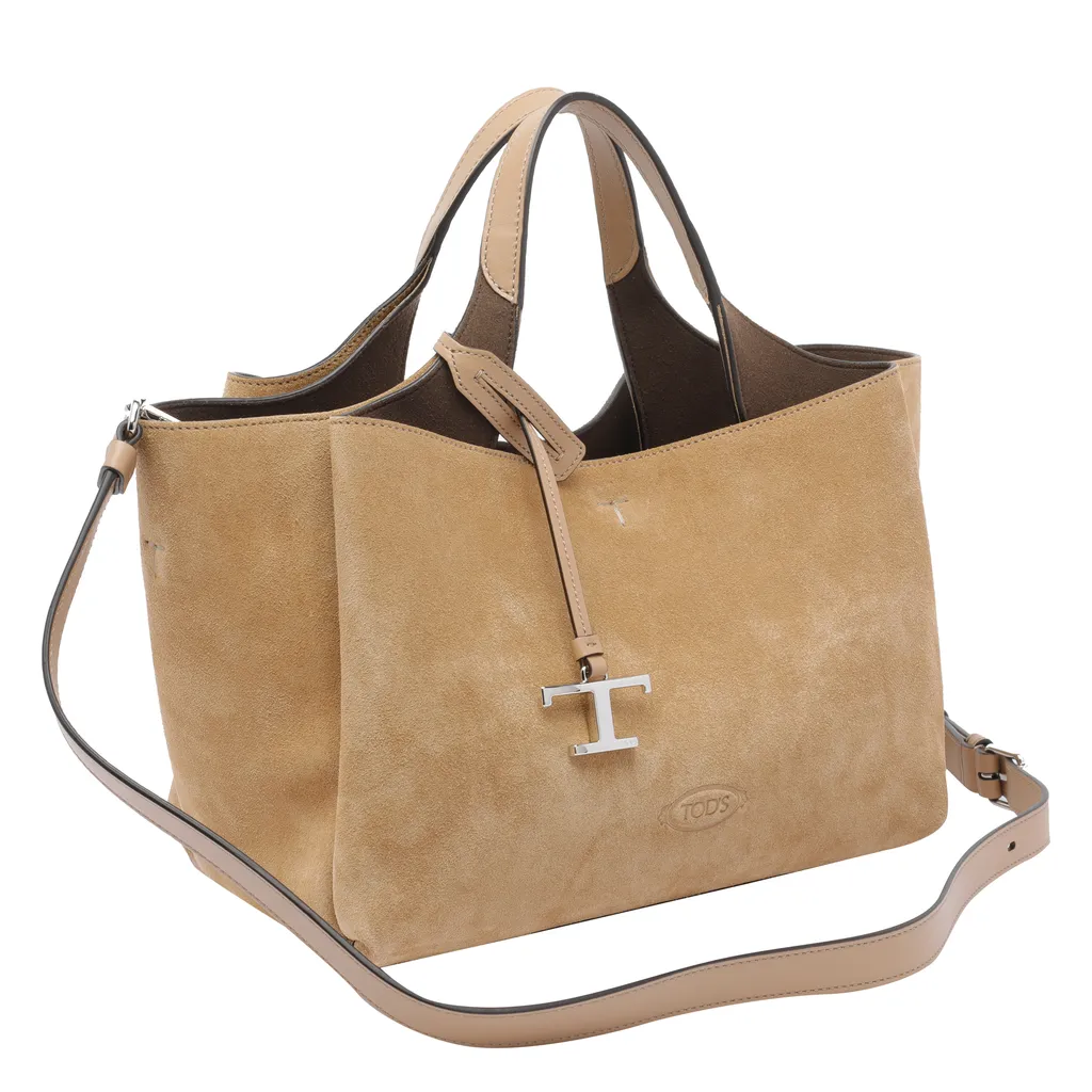 Logo-Charm Suede Tote Bag