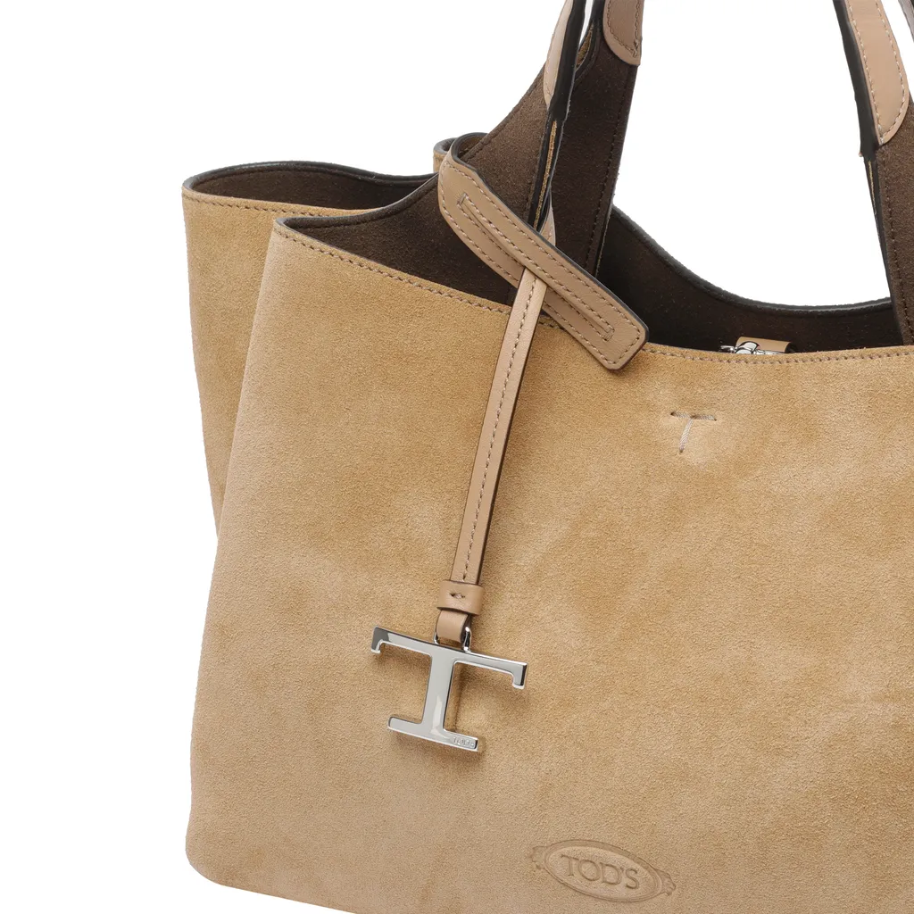 Logo-Charm Suede Tote Bag