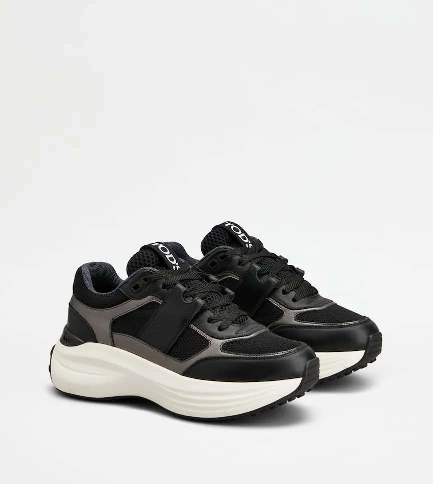 Leather-Panelled Lace-Up Sneakers