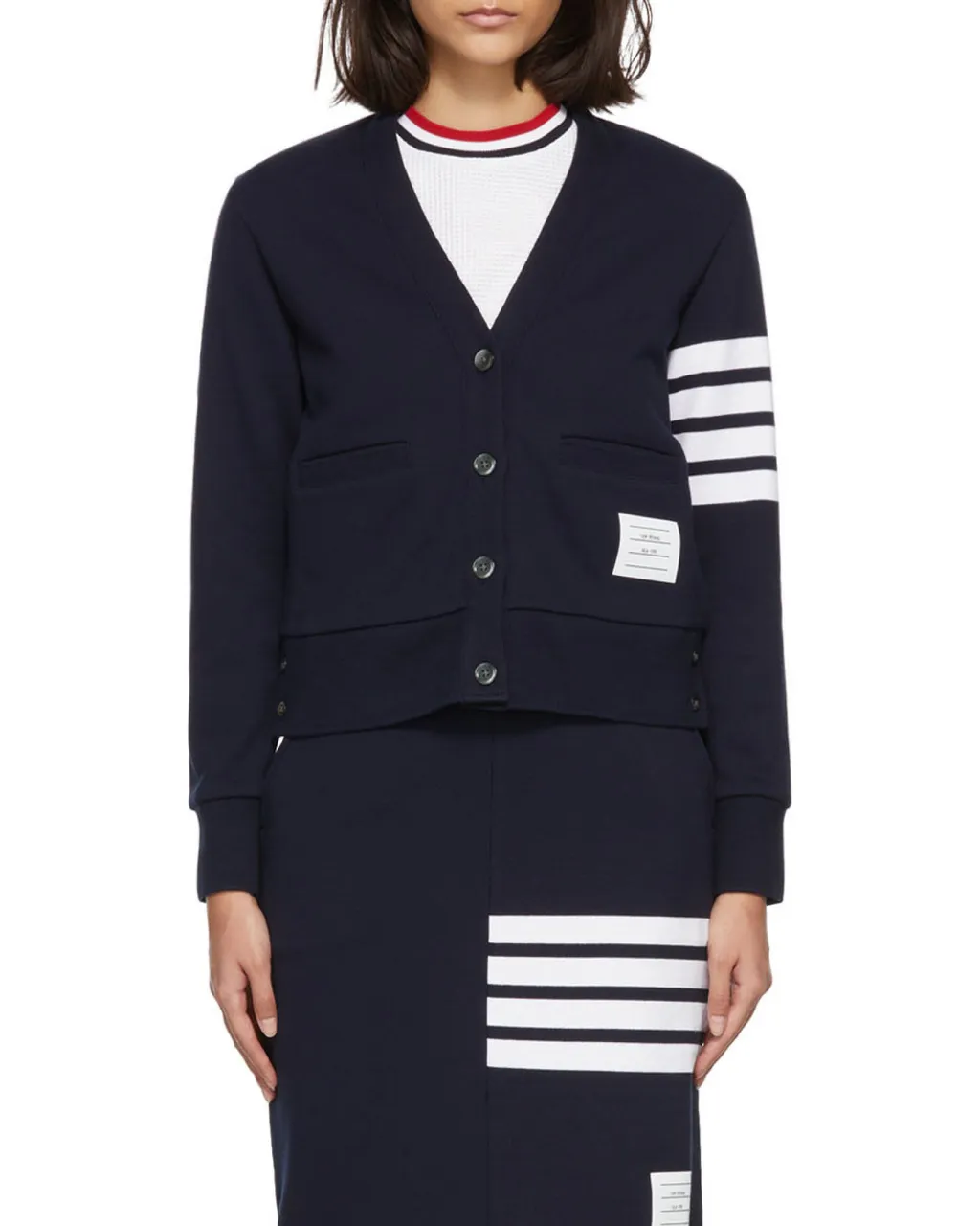 Logo Patch 4-Stripe Sleeved Cardigan