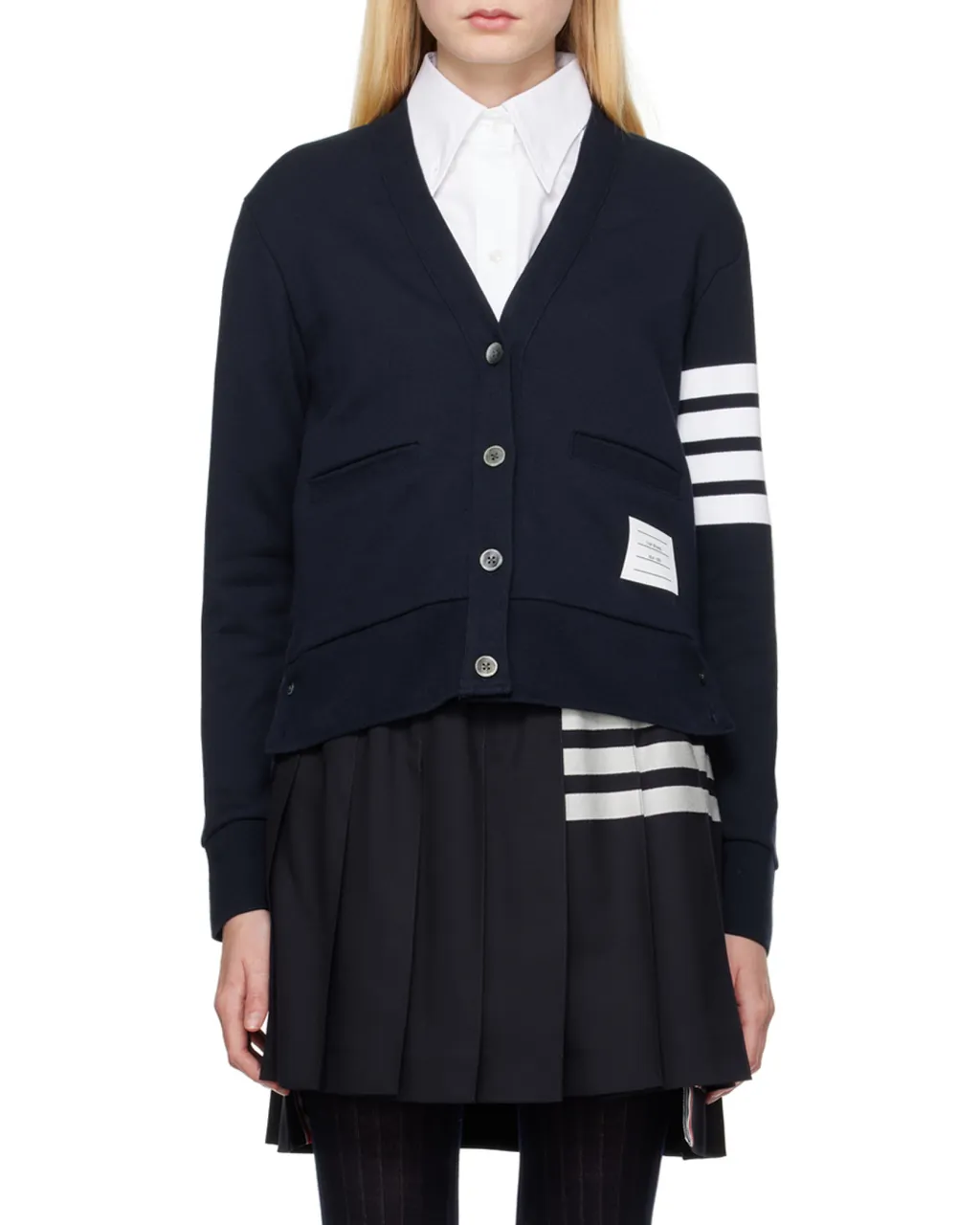 Logo Patch 4-Stripe Sleeved Cardigan