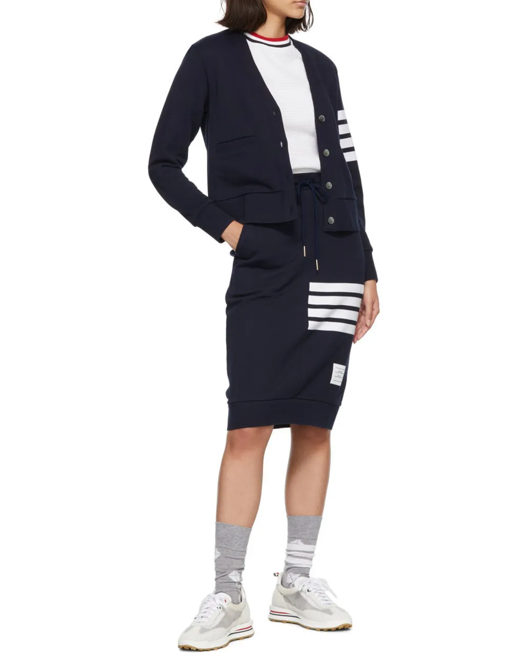 Logo Patch 4-Stripe Sleeved Cardigan