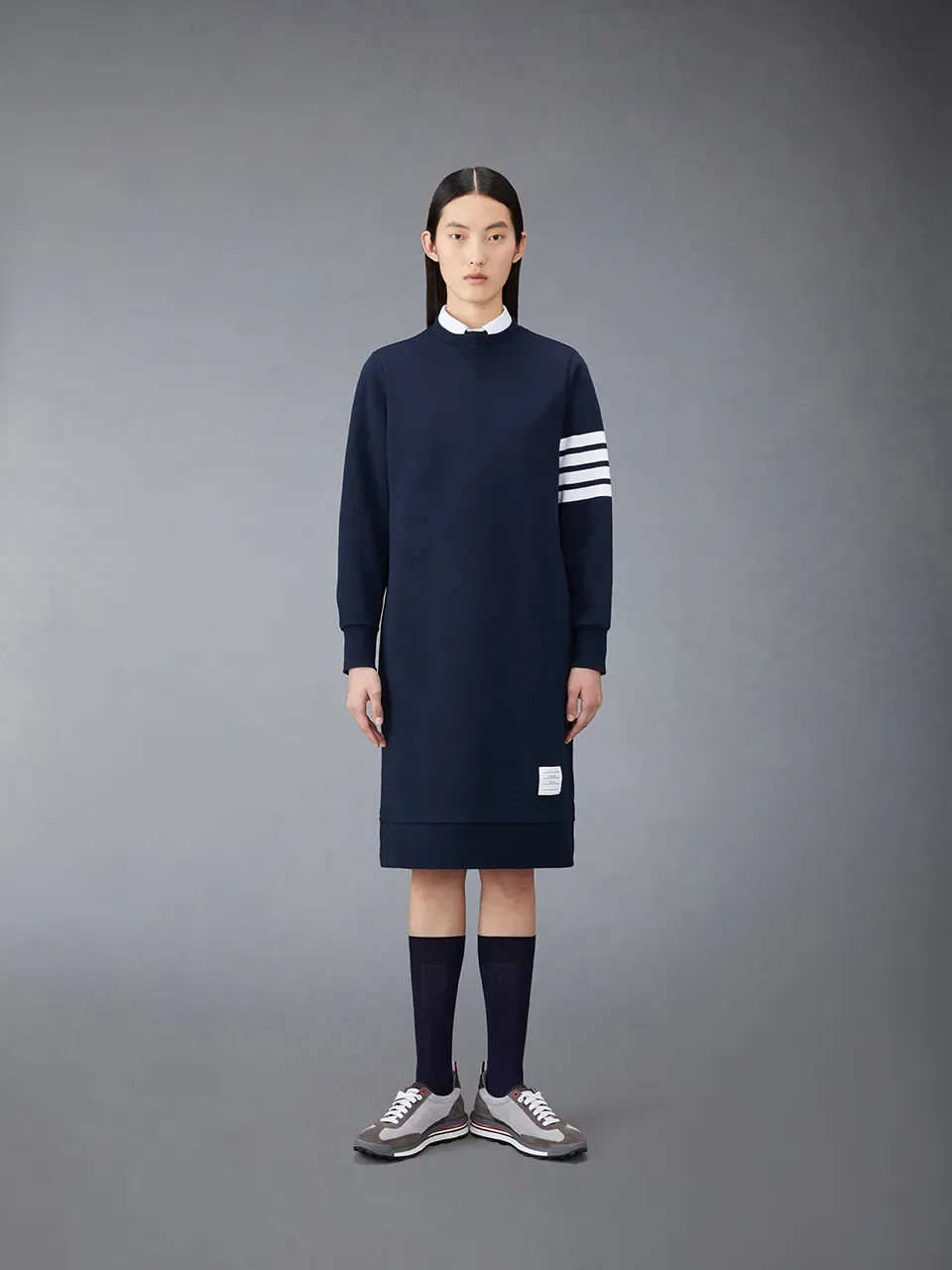4-Bar Long-Sleeved Sweatshirt Dress