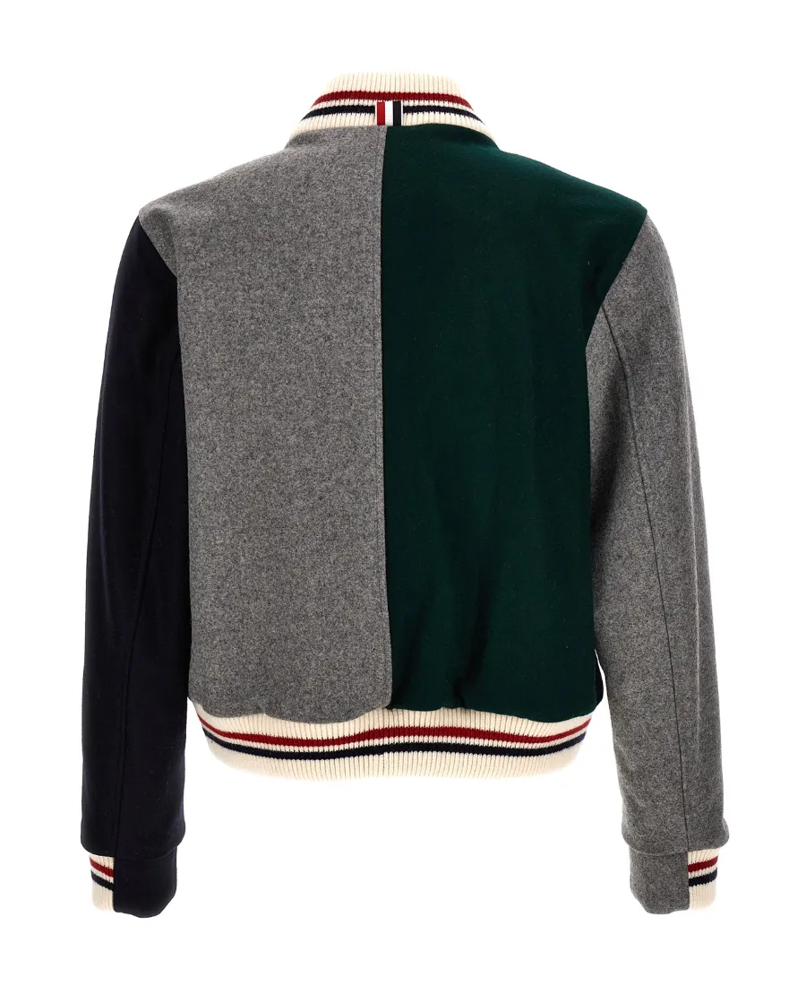 Colour-Block Striped Bomber Jacket