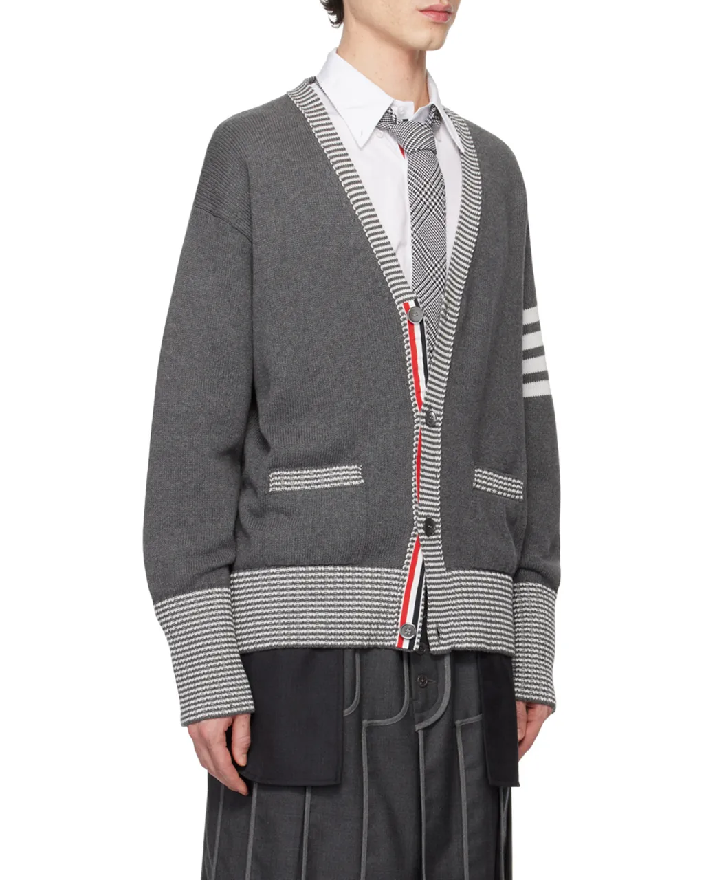 4-Bar Striped Knit Cardigan